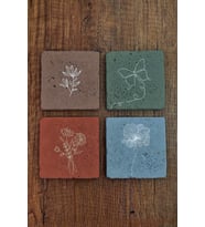Doğal Taş Bardak Altlığı 4'lü Set - Renkli Çiçek Desenleri - Stone Coasters