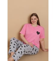 Mirano 4515 Kalpli Kısa Kollu Pamuklu Penye Büyük Beden Kadın Pijama Takımı