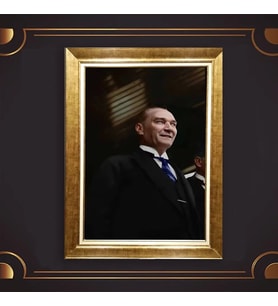 Özel Seri Paspartulu Çerçeveli Atatürk Tablo l620 (Gold)