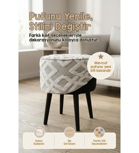 Yıkanabilir Puf Tabure Kılıfı Tak-Çıkar-Değiştir-Yenile Orta Sehpa Kılıfı 40x22 Mila Gri