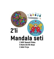 2'li Mandala Boyama Seti- Okul-aile Etkinliği-2 Ham Mdf Plaka, 6 Renk Boya,2 Fırça Model-29