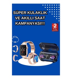 Mey İthalat® Kadınlar İçin 3 Kordonlu Akıllı Saat ve Dijital Göstergeli Powerbankli Bluetooth Kulakl