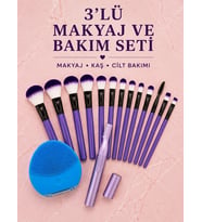 3 lü Makyaj Ve Cilt Bakım Seti 12 Parça Makyaj Fırçası Kaş Alma Düzeltme Ve Silikon Yüz Temizleme Cihazı