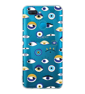PrintiFy Oppo A5S  ile Uyumlu 1mm Slim Fit Nazar Boncuğu 2 Baskılı Şeffaf  Kılıf