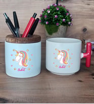 Unicorn Hediye Sepeti Kupa Bardak T Kulplu, Kalemlik Hediyeleri Kadın Arkadaşa Doğum Günü Hediyesi (Model 1)