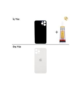 iPhone 11 PRO Gümüş Arka Kapak Arka Cam Batarya Kapağı Lazer Kesim Kapak Pil Kapağı + B-7000 Yapıştırıcı