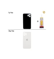 iPhone 11 PRO Gümüş Arka Kapak Arka Cam Batarya Kapağı Lazer Kesim Kapak Pil Kapağı + B-7000 Yapıştırıcı