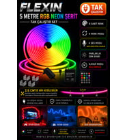 Neon Rgb Led - Sese Ve Müziğe Duyarlı Kumandalı - Çok Renkli - 5 Metre - Esnek Full