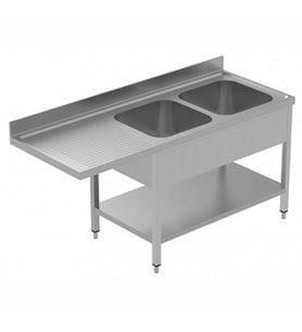 Electrolux Professional Tezgahaltı Bulaşık Makinesi Tezgahı, 2 Evye (500x500 Mm) & Sol Tarafta Süzdürme, Taban Raflı - 1800 Mm, Plus GLR2SSPELS