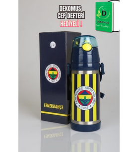 "DEKOMUS CEP DEFTERİ HEDİYELİ" LİSANSLI FENERBAHÇE SARI LACİVERT ÇELİK MATARA 500 ML (Krem)