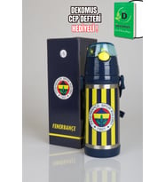 "DEKOMUS CEP DEFTERİ HEDİYELİ" LİSANSLI FENERBAHÇE SARI LACİVERT ÇELİK MATARA 500 ML (Krem)