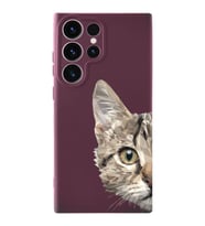 Samsung Galaxy S23 Ultra Uyumlu Lansman Kılıf Catface Tasarımlı İçi Kadife Kapak-Mürdüm (Şeffaf)