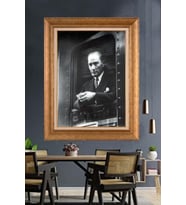 Altın Varaklı Çerçeveli Paspartulu Atatürk Tablo nh211 (Gold)