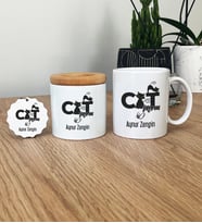 Kişiye Özel Cat Mom Hediye Seti Kupa Bardak, Kalemlik, Anahtarlık Kedi Annesi -5- (Beyaz)
