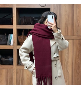 Düz Renk Püsküllü Yumuşak Atkı (Bordo)
