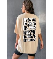 Unisex Skullcracked Baskılı T-shirt (Bej)