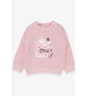 Breeze Kız Çocuk Sweatshirt Nakışlı Pullu 1-4 Yaş, Somon Melanj