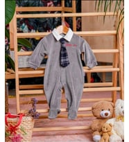 EKOSE KRAVATLI KADİFE BEBE ERKEK TULUM (Gri)