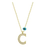 Gümüş Nazar Gold C Harfi Kadın Kolye SL4739
