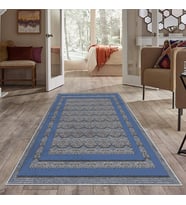 Lacivert Osmanlı Motifli Yıkanabilir Kaymaz Taban Leke Tutmaz Modern Salon Halısı ve Yolluk (Gri)