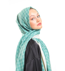 Geometrik Desen Pavia Seri Şal Eşarp Askısı ile Birlikte 75x200 cm Mint Krem-75x