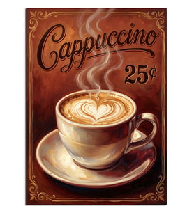 Cappuccino 25 Cent Vintage Poster Dekoratif Kanvas - Mdf Ahşap Tablo