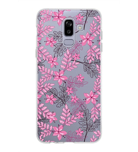 Samsung Galaxy J8 Kapak Floral Pembe Tasarımlı Şeffaf Silikon Kılıf