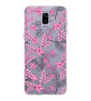 Samsung Galaxy J8 Kapak Floral Pembe Tasarımlı Şeffaf Silikon Kılıf