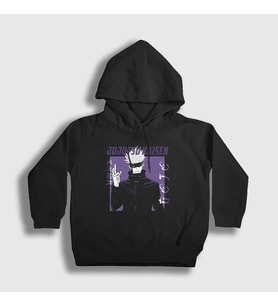 Presmono Unisex Çocuk Siyah Gojo Anime Jujutsu Kaisen Kapüşonlu Sweatshirt 130540tt