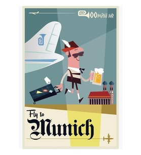 Fly To...münih Seyahat Afişi Tablo Ahşap Poster Dekoratif