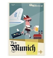 Fly To...münih Seyahat Afişi Tablo Ahşap Poster Dekoratif