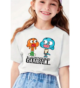 Çocuk Gumball Baskılı Pamuklu Tshirt (Beyaz)