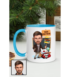 Erkek Tarih Öğretmenine Hediye Karikatürlü Mavi Kupa Bardak