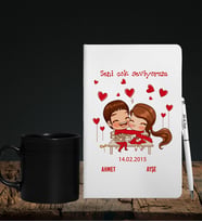 Sevgililer Gününe Özel Defter Kalem & Siyah Varil Kupa Hediye Seti 14