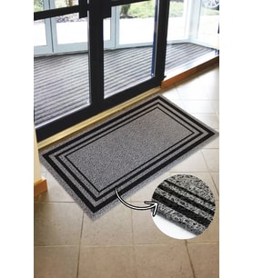 Dikdörtgen Çerçeveli Dış Kapı Paspası - Kıvırcık Paspas - Suya Dayanıklı - 3 Çizgili Model (Gri)