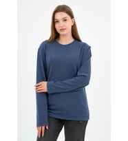 Bisiklet Yaka Likralı Uzun Kollu Kaşkorse Sweatshirt (WK25588) (Lacivert)