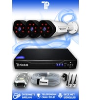 PICAM 3 Kameralı Uzay 3 Dış Kamera Set HDD'siz Full HD Gece Görüşlü Güvenlik Kamerası Sistemi