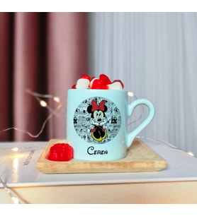 Minnie Mouse Tasarımlı Kişiye Özel Pembe Türk Kahvesi Fincanı