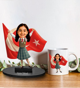 Kişiye Özel 23 Nisan Tasarımlı Kız Çocuğu Karikatür Biblo Ve Kupa Hediye Seti 264