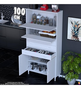 Eliusta Lorin 100 cm 4 Kapak Raflı Çok Amaçlı Mutfak Kiler ve Depolama Dolabı Beyaz Boy Dolabı-100x194x32 cm