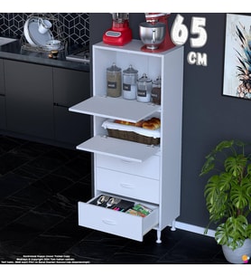 Eliusta More 65 cm Çok Amaçlı Organizer Mutfak Kiler Banyo 2 Kapaklı 3 Çekmeceli Mutfak Dolabı 65x150x32 cm