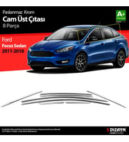 Ford Focus Uyumlu 3 Sedan Krom Cam Üst Çıtası 8 Parça 2011-2018 (Karışık)