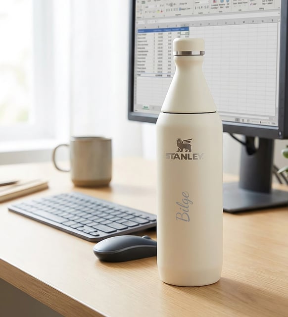 Kişiye Özel The All Day Slim Su Şişesi  0,6 L Stanley Çelik Su Matarası (Krem)