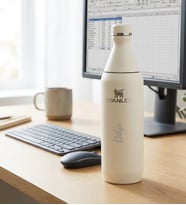 Kişiye Özel The All Day Slim Su Şişesi  0,6 L Stanley Çelik Su Matarası (Krem)