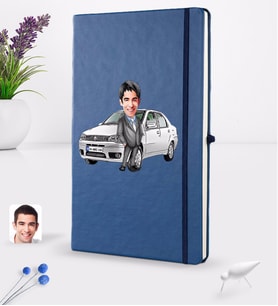 BK Gift Kişiye Özel Plakalı Erkek Fiat Albea Karikatürlü Lacivert Termo Deri Defter 16x24cm Model 2