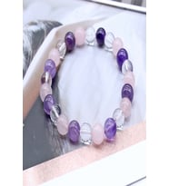 Doğal Taş Çakra Bileklik ( Pembe - Kristal Kuvars - Ametist )