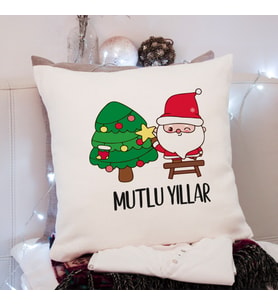 Mutlu Yıllar & Merry Christmas & Yılbaşı & Noel Baba Tasarımlı Yastık