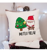 Mutlu Yıllar & Merry Christmas & Yılbaşı & Noel Baba Tasarımlı Yastık