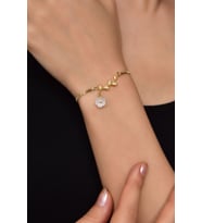 Papatya Silver 925 Ayar Gümüş Zirkon Taşlı Sedef Manolya Çiçeği Bileklik (Gold)