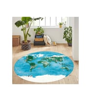 Eliana Home Baskılı, Yıkanabilir Kaymaz Taban Yuvarlak Halı LNA7347 120x120 cm (Mavi)